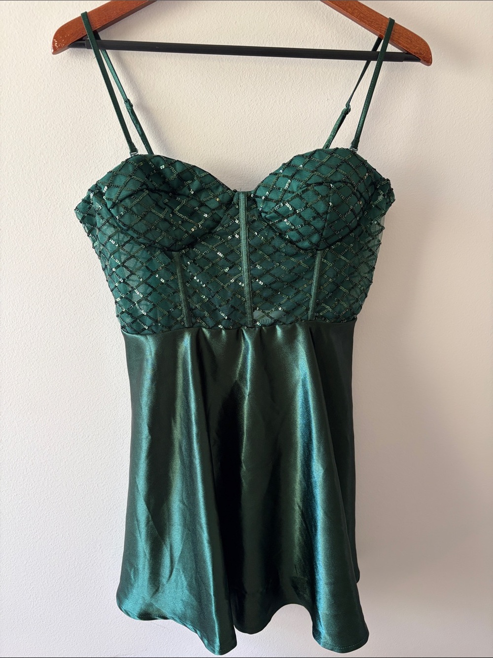 Maniju Size XL Hunter Green Sequin Bustier Mini Dress NWT